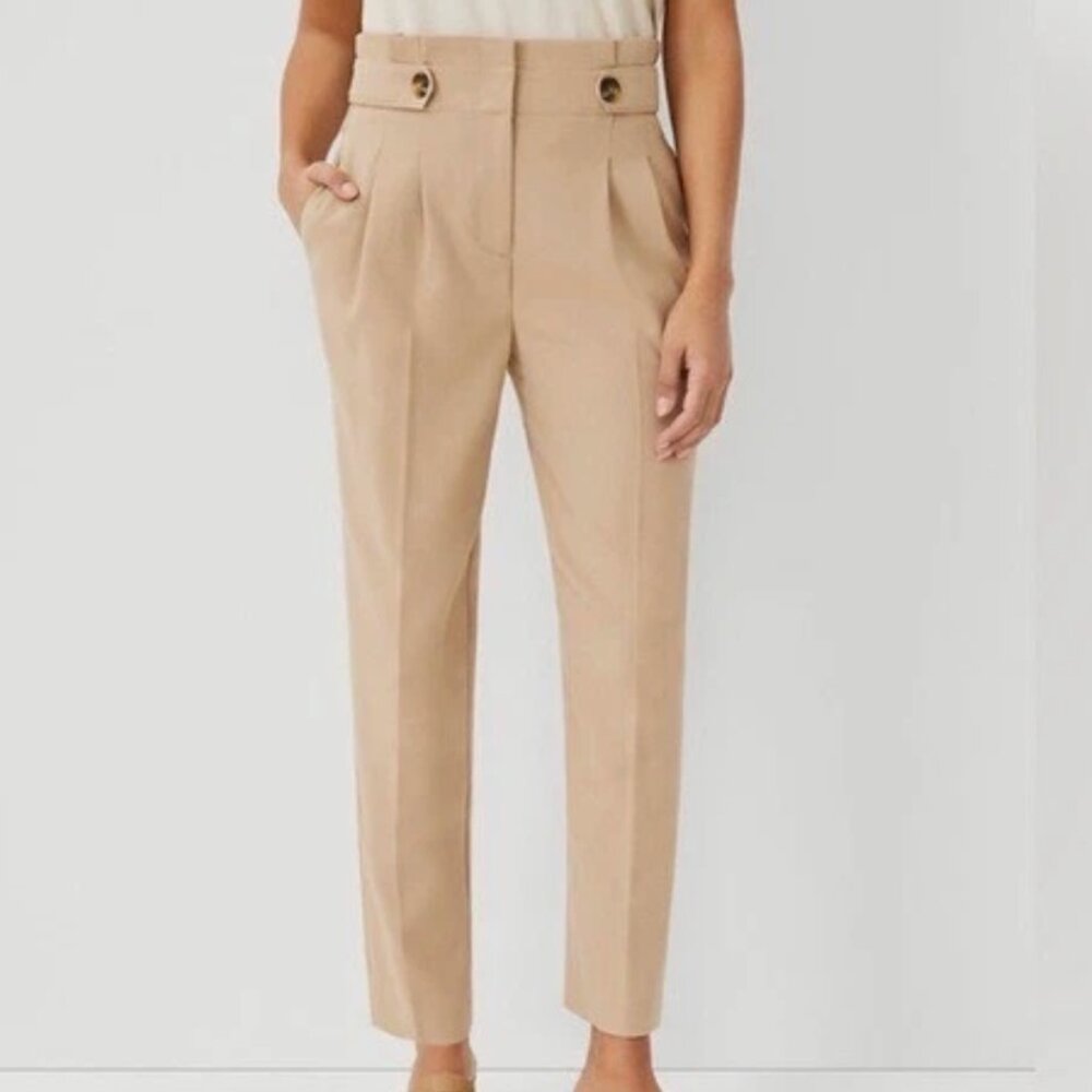 Ann Taylor The Paperbag Ankle Pant Classic Preppy Pleated Khaki Trousers Size 6